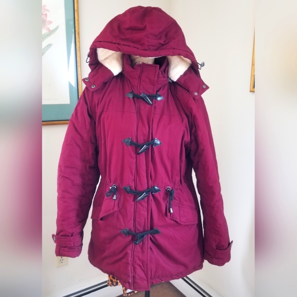 Burgundy And Cream Fleece Lined Parka